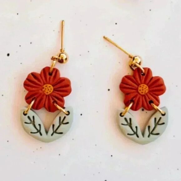 Mini Bloom Earrings Terracotta Polymer Clay Earrings NEW - Picture 1 of 4